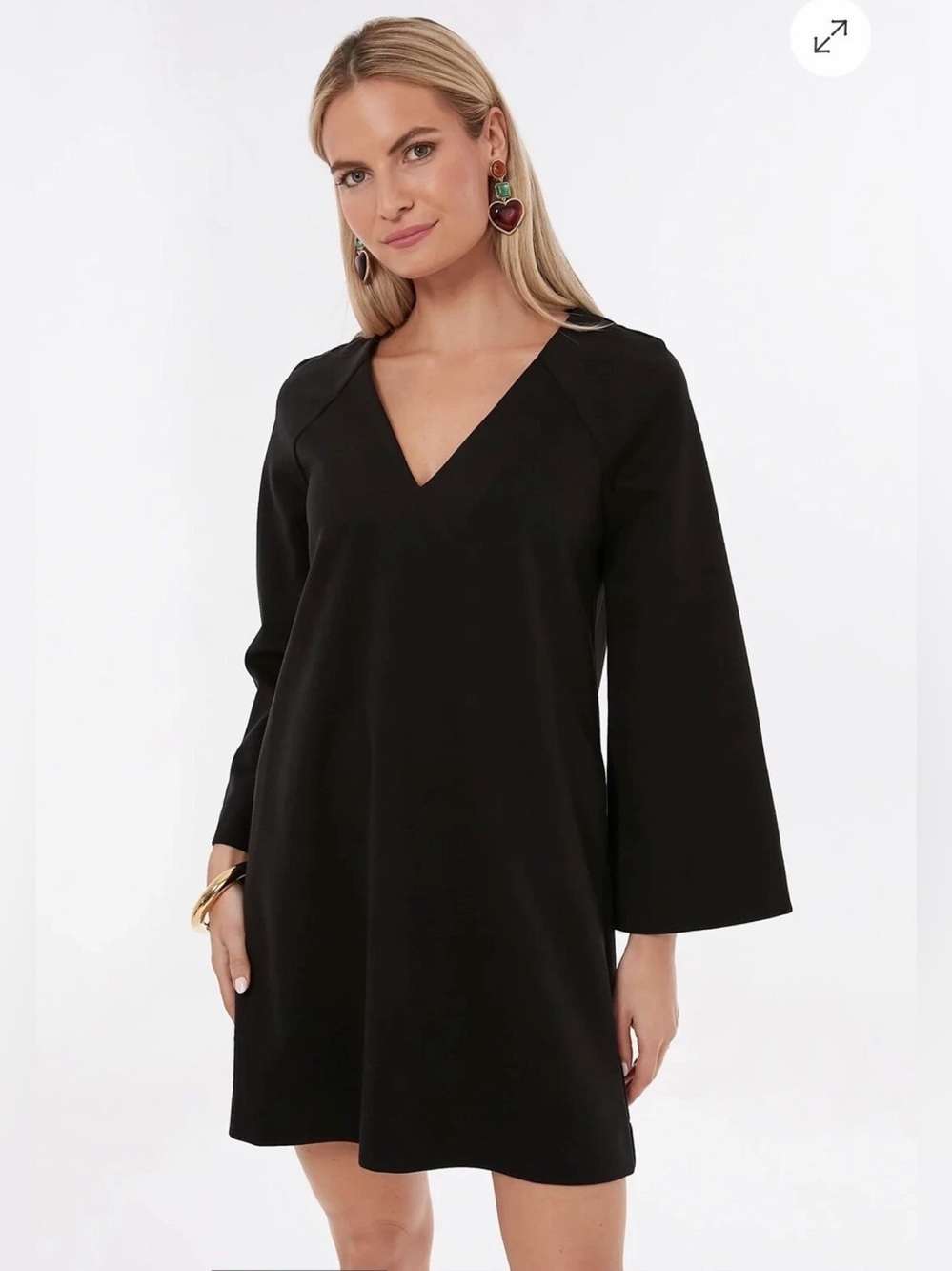 Tuckernuck Pomander Place Black Bell Sleeve Shift Dress Small Classic Mini LBD